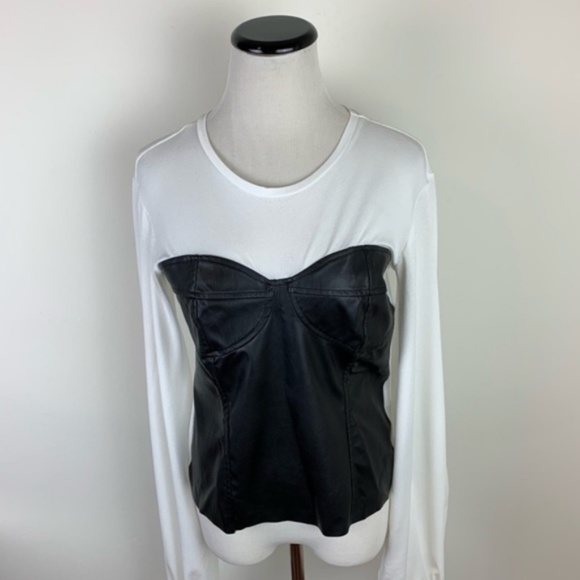 Zara | Tops | Zara Vegan Leather Corset Mesh Sleeve Top Medium | Poshmark